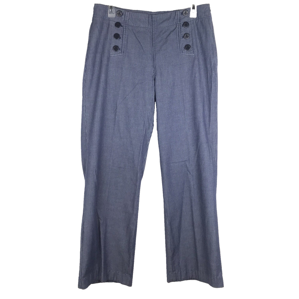 Talbots Mid Rise Straight Leg Pants Cotton Blend Blue White Pinstripe Size 8